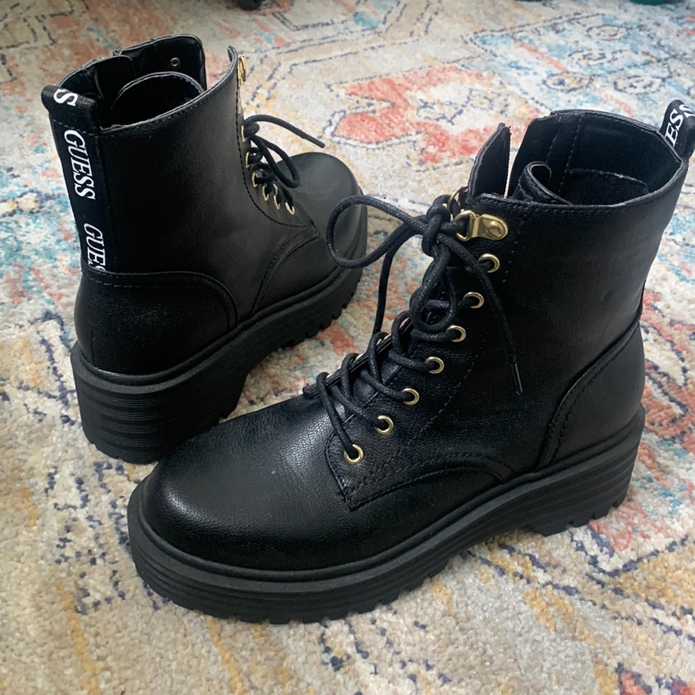 Guess black combat moto boots